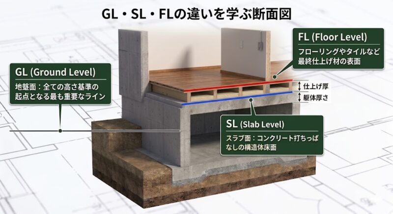 GL、SL、FLの違いを学ぶ断面図